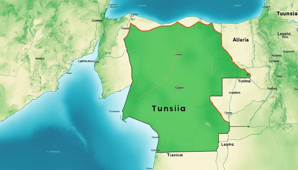 Map showing Tunisia land borders