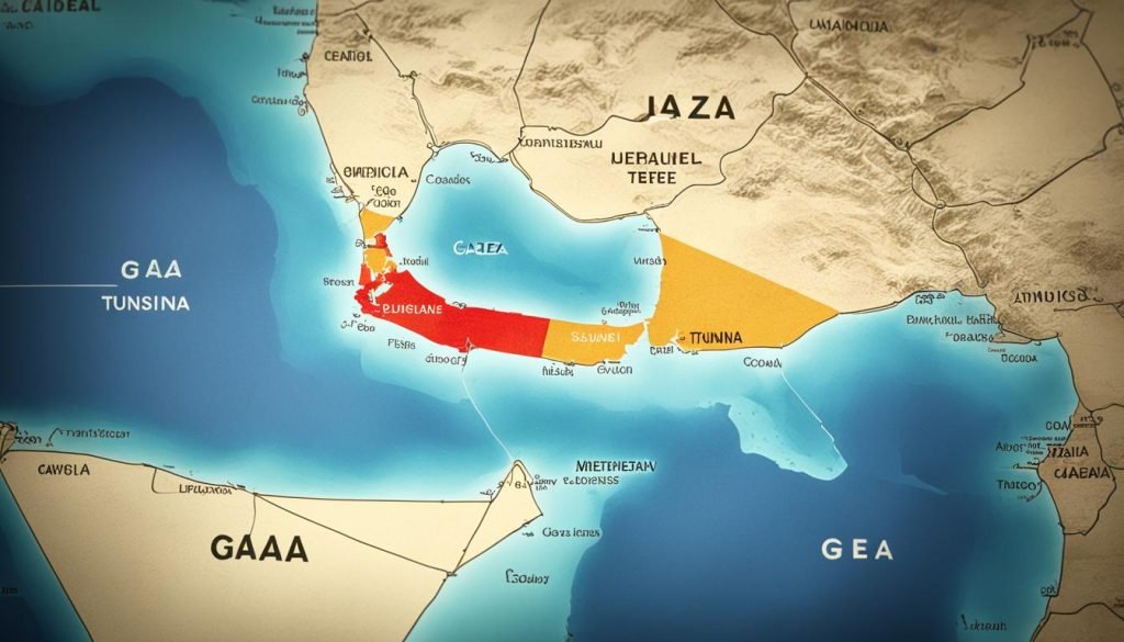 Gaza and Tunisia's geographical relationship