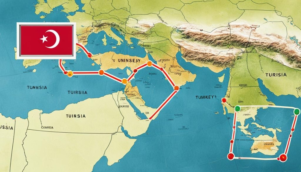 Tunisia and Turkey map distance